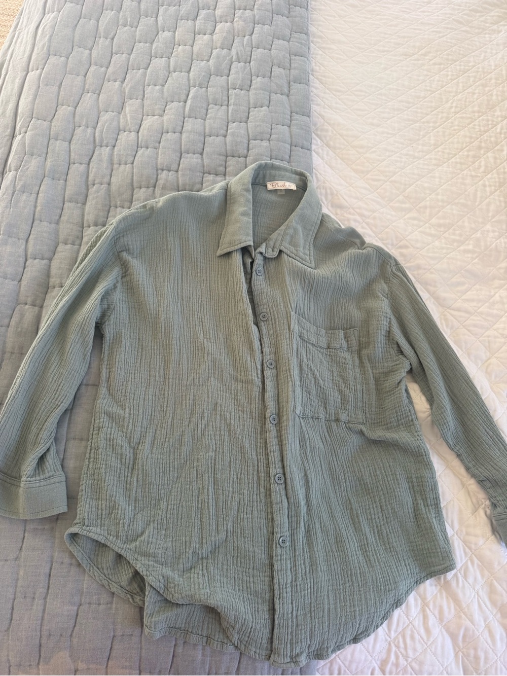 Gauzy Beachy Light Sage Green Button-Down Shirt